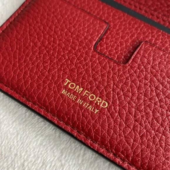 Tom Ford Full Grain Pebbled Calf Leather Bifold Cardholder (Black/Dark Red) - Picture 14 of 16
